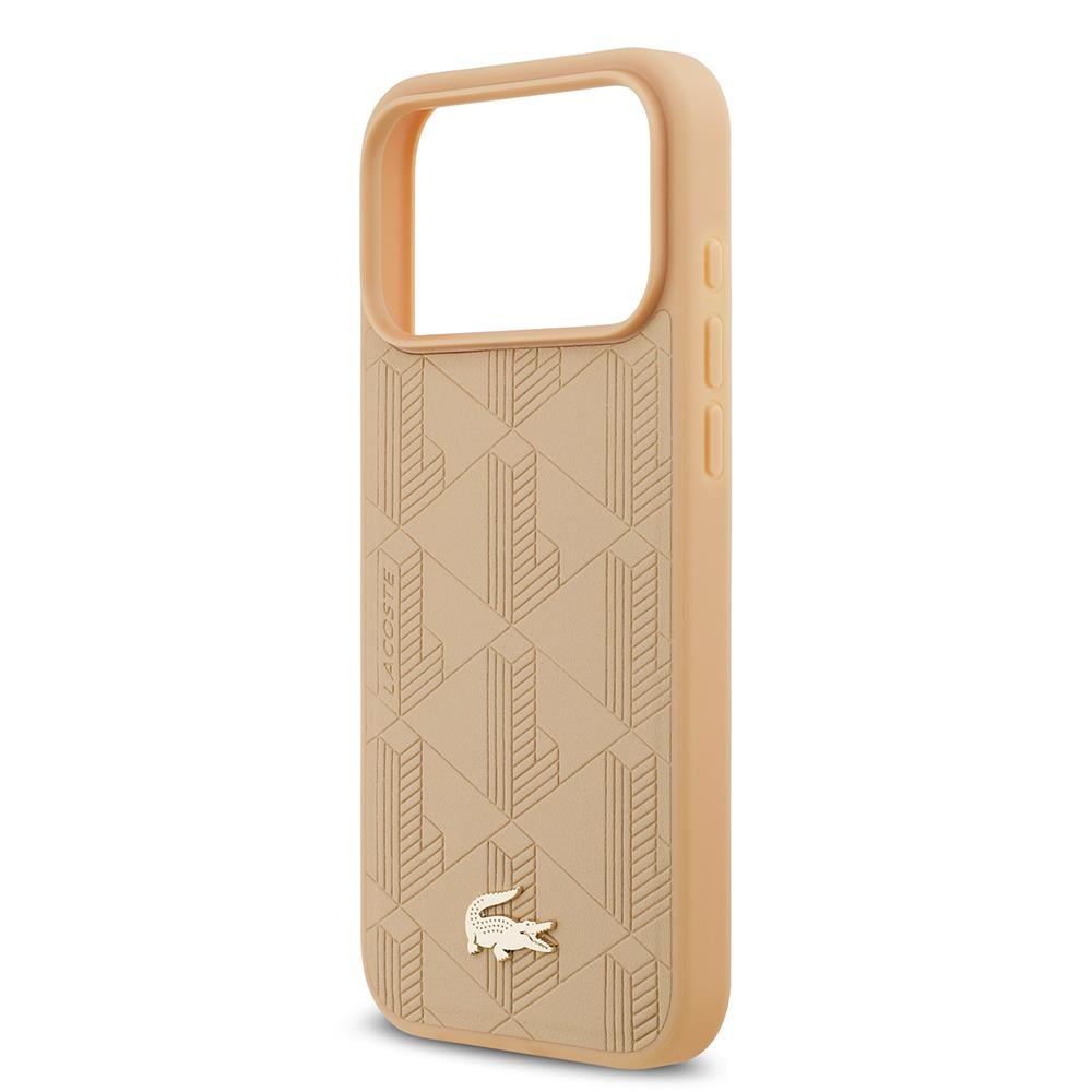 Apple iPhone 17 Pro Max Kılıf Lacoste Orjinal Lisanslı M-safe Şarj Özellikli PU Deri Tasarımlı Karışık Monogram Desenli Kapak