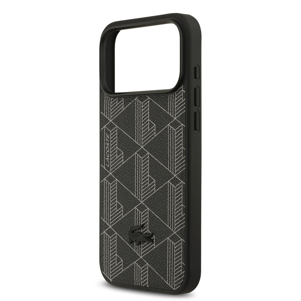 Apple iPhone 17 Pro Max Kılıf Lacoste Orjinal Lisanslı M-safe Şarj Özellikli PU Deri Tasarımlı Kartlıklı Karışık Monogram Desenli Kapak
