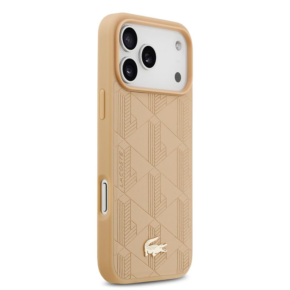 Apple iPhone 17 Pro Max Kılıf Lacoste Orjinal Lisanslı M-safe Şarj Özellikli PU Deri Tasarımlı Karışık Monogram Desenli Kapak