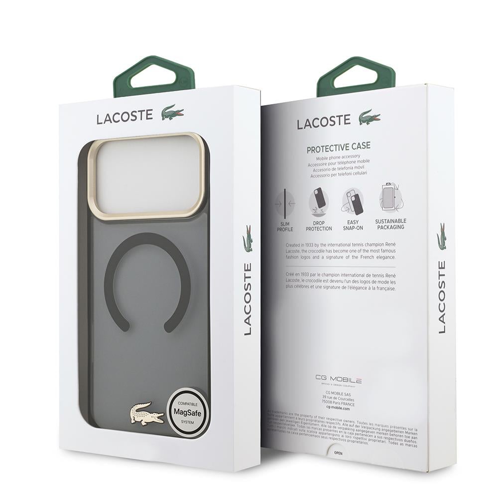 Apple iPhone 17 Pro Max Kılıf Lacoste Orjinal Lisanslı M-safe Şarj Özellikli Gold Timsah Logolu Buzlu Kapak
