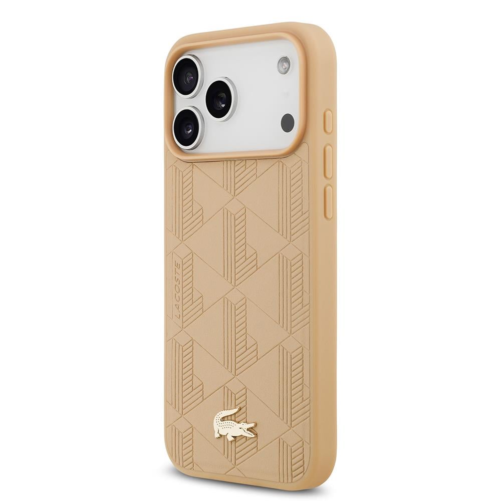 Apple iPhone 17 Pro Max Kılıf Lacoste Orjinal Lisanslı M-safe Şarj Özellikli PU Deri Tasarımlı Karışık Monogram Desenli Kapak
