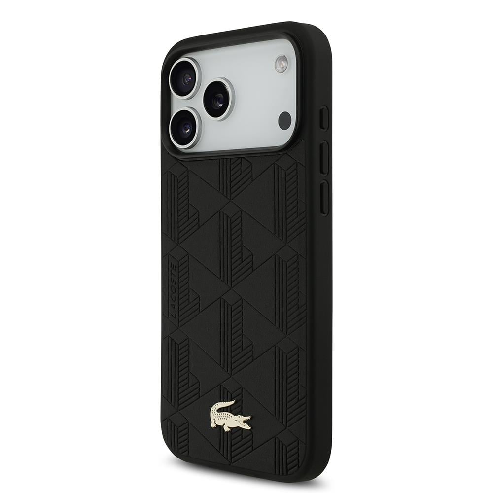 Apple iPhone 17 Pro Max Kılıf Lacoste Orjinal Lisanslı M-safe Şarj Özellikli PU Deri Tasarımlı Karışık Monogram Desenli Kapak