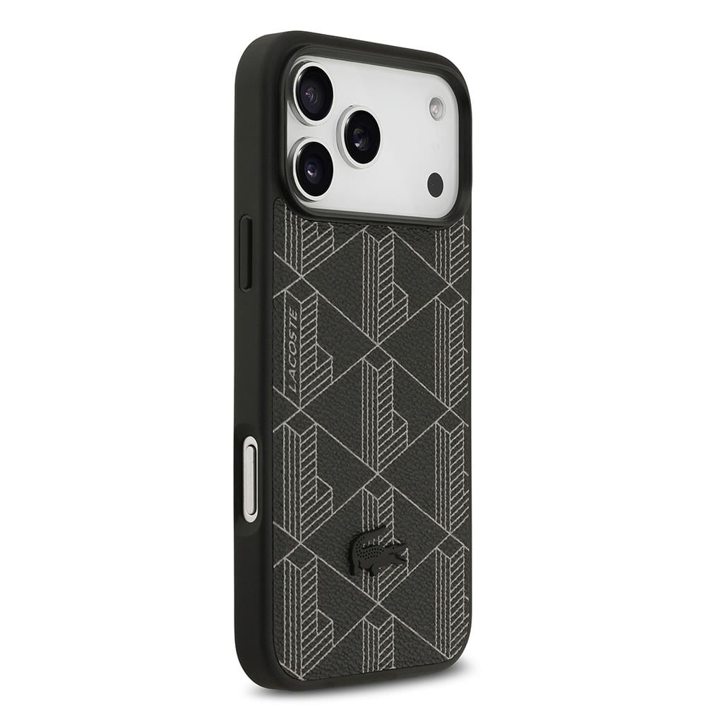 Apple iPhone 17 Pro Max Kılıf Lacoste Orjinal Lisanslı M-safe Şarj Özellikli PU Deri Tasarımlı Kartlıklı Karışık Monogram Desenli Kapak
