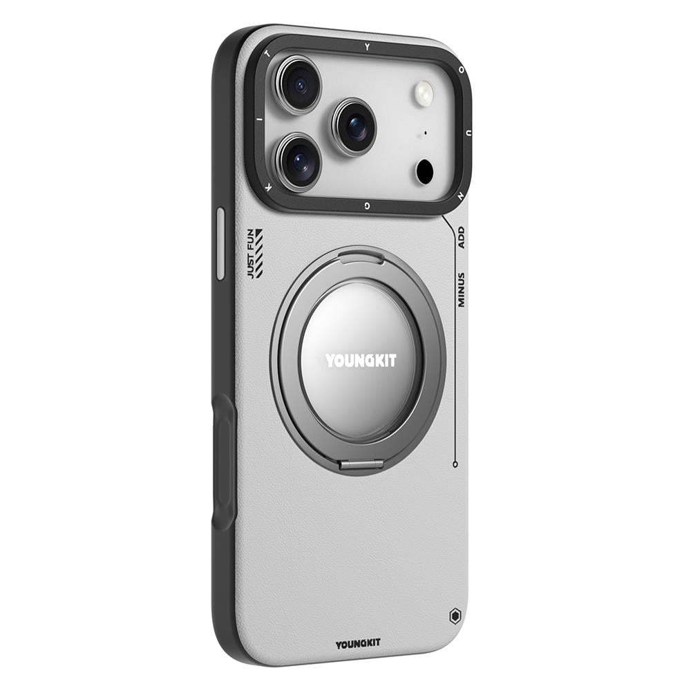 Apple iPhone 17 Pro Max Kılıf M-safe Şarj Özellikli 360 Derece Standlı Basit Mat Deri Desenli Youngkit Tech Leather Serisi Kapak
