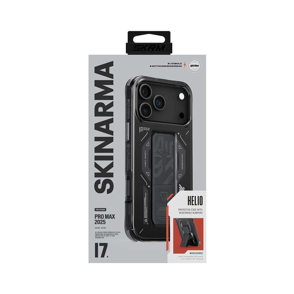 Apple iPhone 17 Pro Max Kılıf M-safe Şarj Özellikli Teknoloji Desenli Skinarma Helio Mag Charge Standlı Kapak