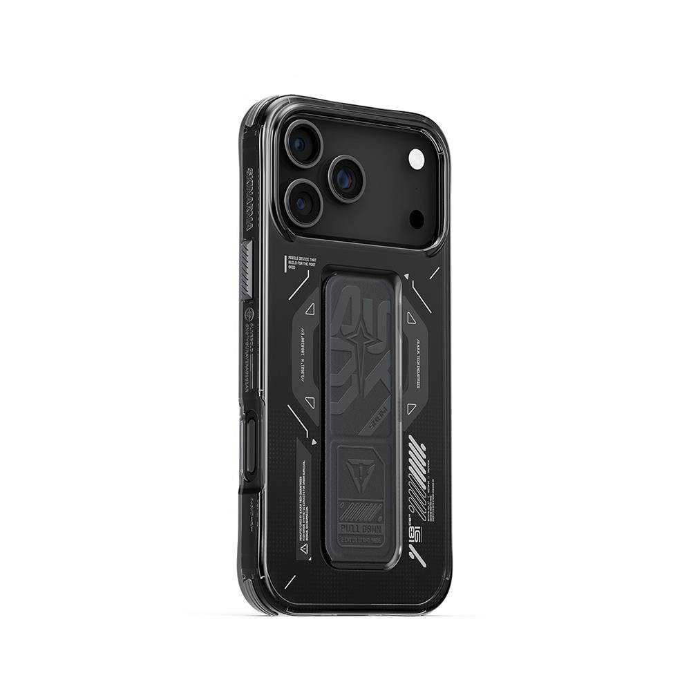 Apple iPhone 17 Pro Max Kılıf M-safe Şarj Özellikli Teknoloji Desenli Skinarma Helio Mag Charge Standlı Kapak