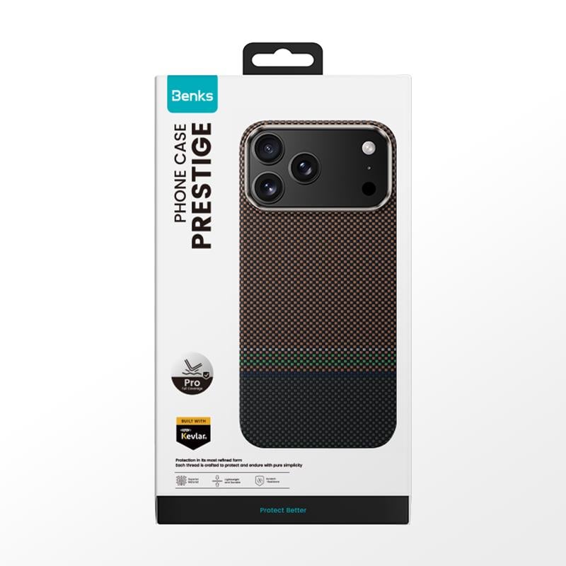 Apple iPhone 17 Pro Max Kılıf M-safe Şarj Özellikli Karbon Fiber Tasarımlı Benks Prestige ArmorPro Kevlar Kapak