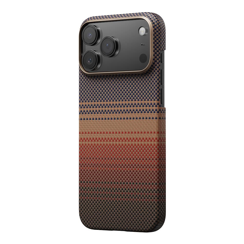 Apple iPhone 17 Pro Max Kılıf M-safe Şarj Özellikli Aramid Fiber Pitaka Tactile Woven Sunset-Moonrise Serisi Sunset Kapak