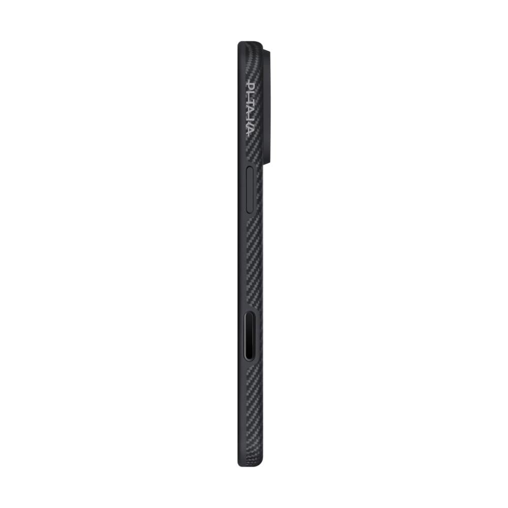 Apple iPhone 17 Pro Max Kılıf M-safe Şarj Özellikli 1500D Aramid Fiber Pitaka Military-Grade Classic Serisi Black-Grey Twill Kapak