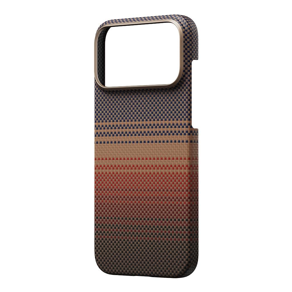 Apple iPhone 17 Pro Max Kılıf M-safe Şarj Özellikli Aramid Fiber Pitaka Tactile Woven Sunset-Moonrise Serisi Sunset Kapak