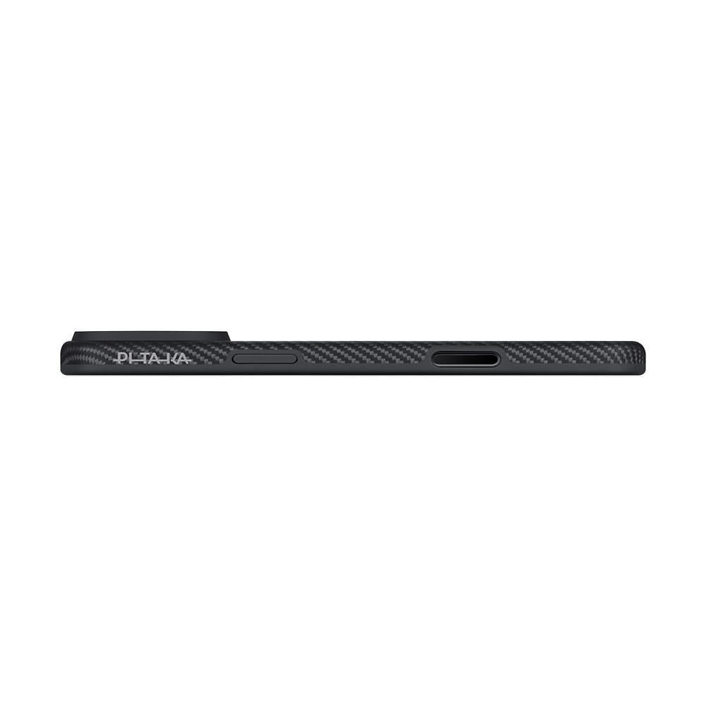 Apple iPhone 17 Pro Max Kılıf M-safe Şarj Özellikli 1500D Aramid Fiber Pitaka Military-Grade Classic Serisi Black-Grey Twill Kapak