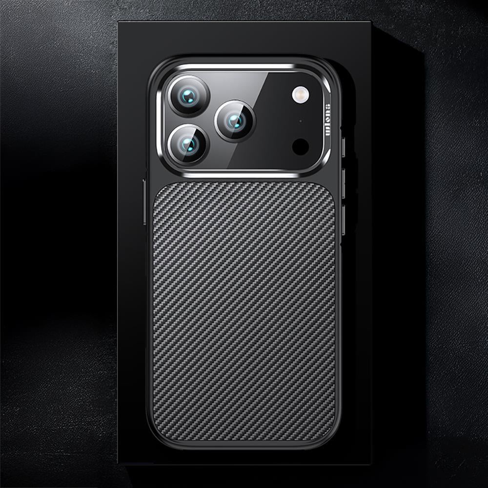 Apple iPhone 17 Pro Max Kılıf Mat Transparan Karbon Fiber Görünümlü Wlons Marin Kapak