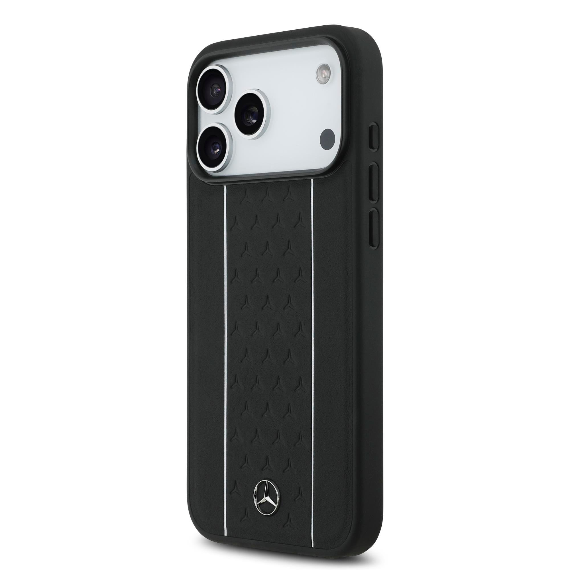Apple iPhone 17 Pro Max Kılıf Mercedes Benz Orjinal Lisanslı M-safe Şarj Özellikli Şeritli Yıldız Desenli Metal Logolu Deri Kapak