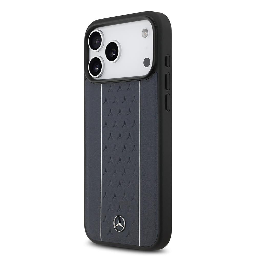 Apple iPhone 17 Pro Max Kılıf Mercedes Benz Orjinal Lisanslı M-safe Şarj Özellikli Şeritli Yıldız Desenli Metal Logolu Deri Kapak