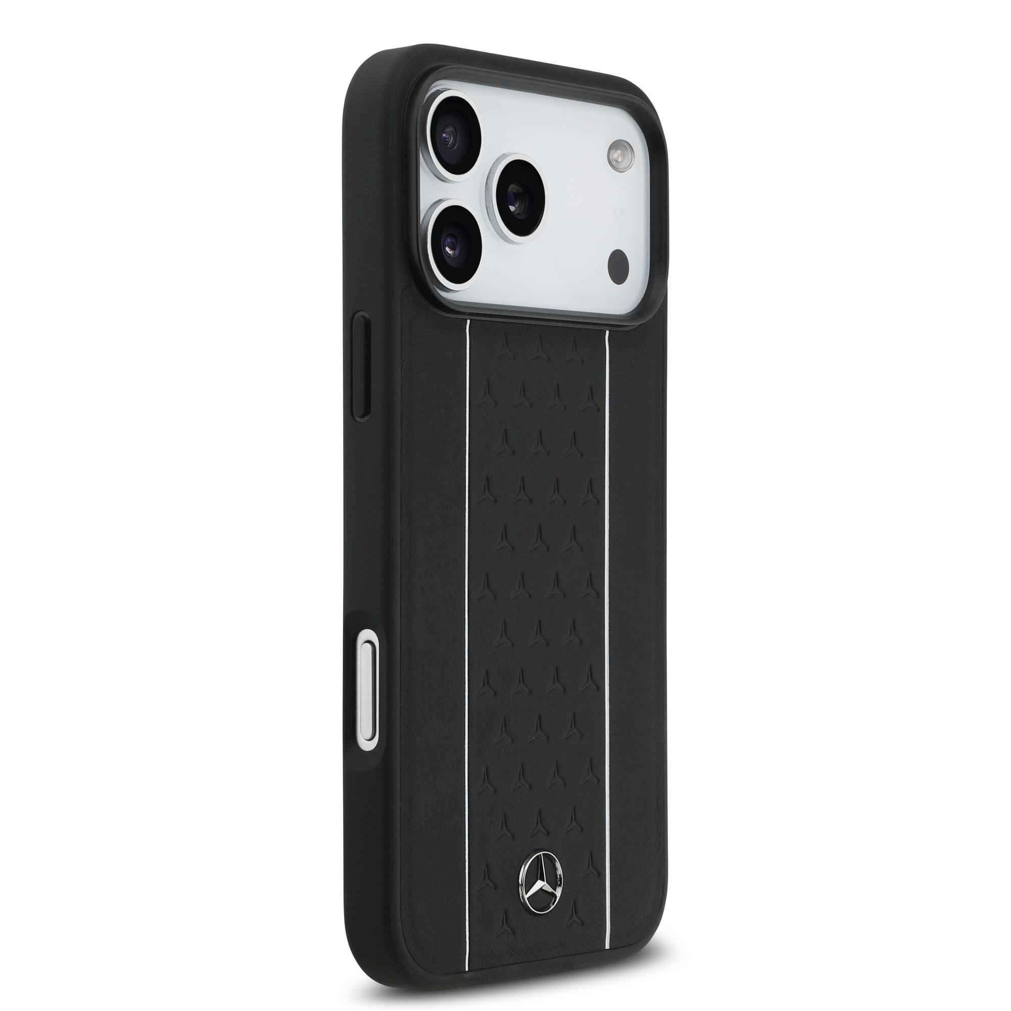 Apple iPhone 17 Pro Max Kılıf Mercedes Benz Orjinal Lisanslı M-safe Şarj Özellikli Şeritli Yıldız Desenli Metal Logolu Deri Kapak