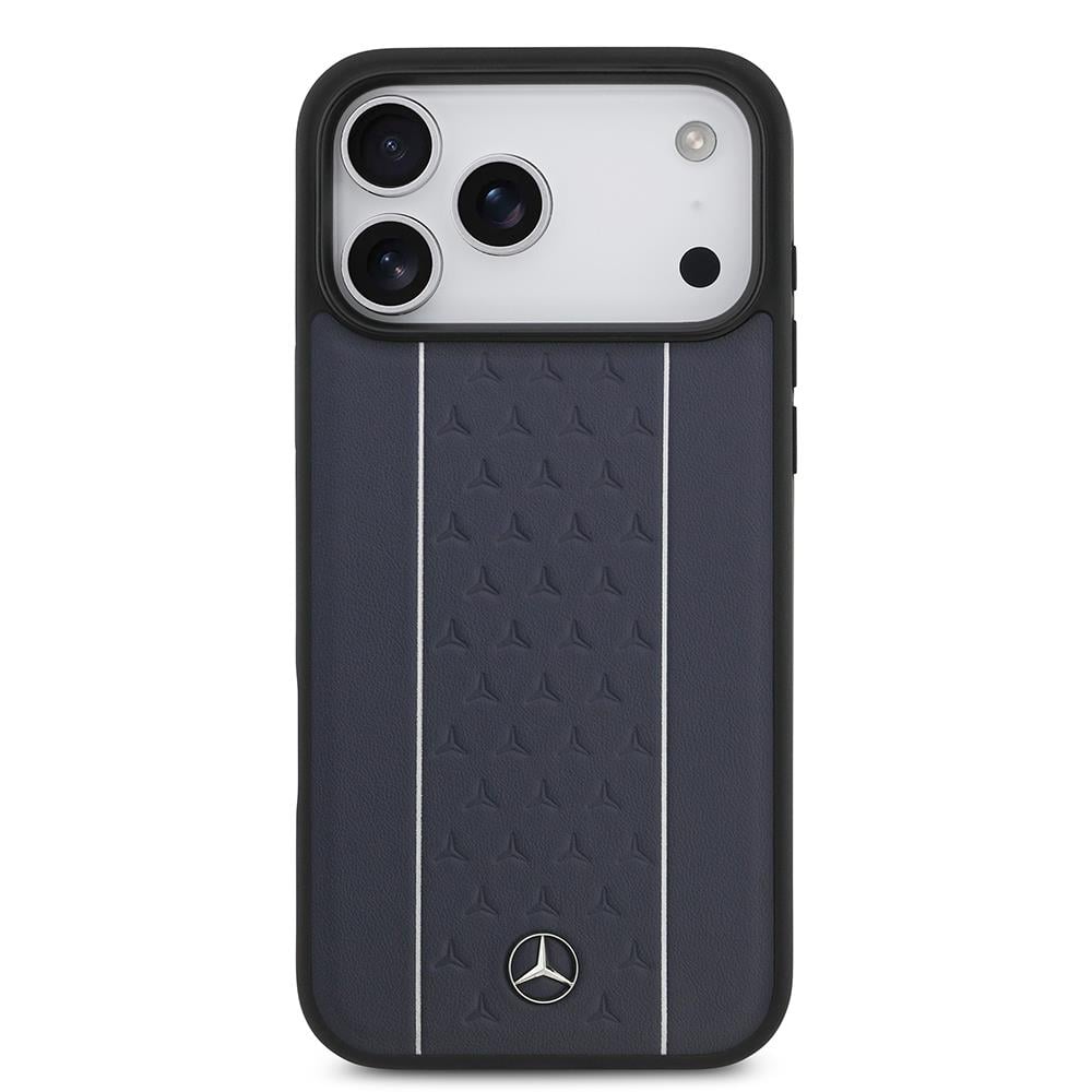 Apple iPhone 17 Pro Max Kılıf Mercedes Benz Orjinal Lisanslı M-safe Şarj Özellikli Şeritli Yıldız Desenli Metal Logolu Deri Kapak