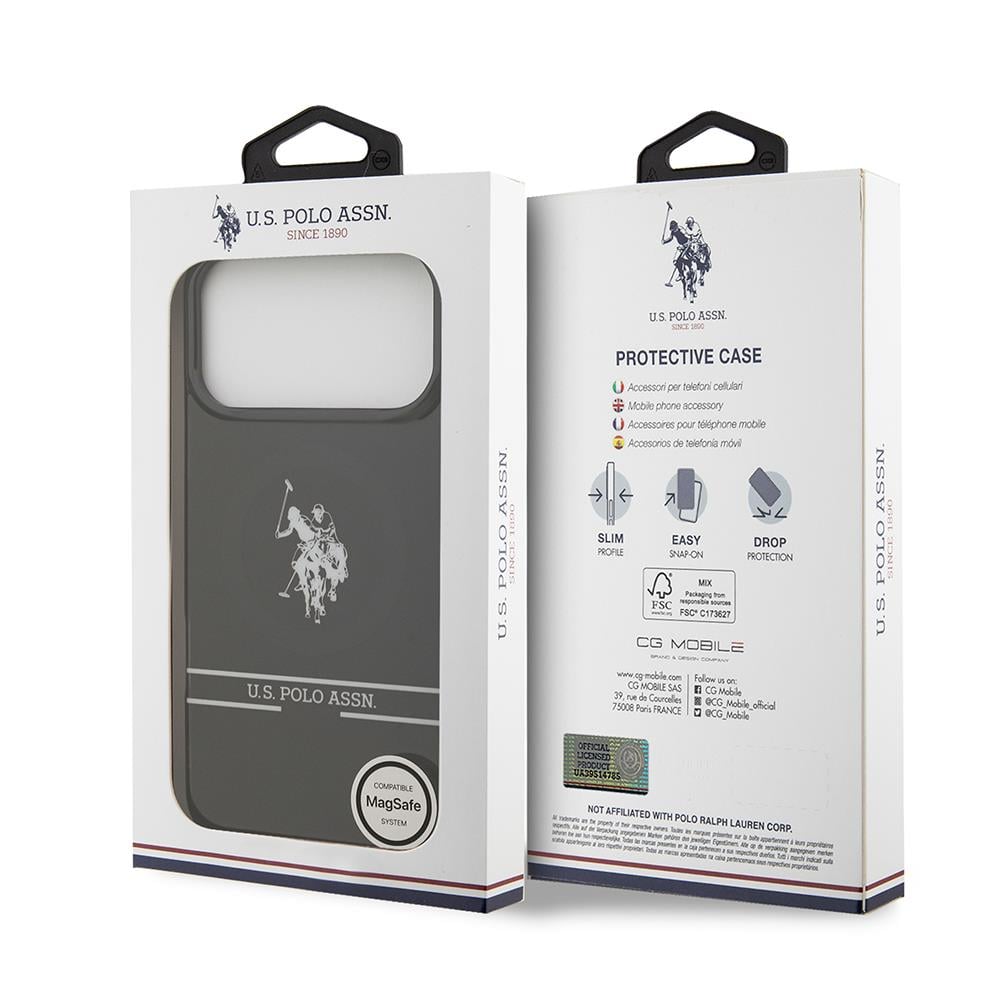 Apple iPhone 17 Pro Max Kılıf U.S. Polo Assn. Orjinal Lisanslı M-safe Şarj Özellikli IML Double Horse Stripe Logolu Kapak