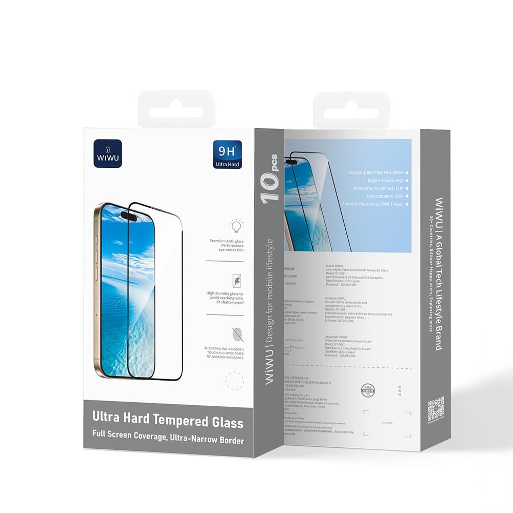 Apple iPhone 17 Pro Wiwu GT-008 Polimer Oleofobik Kaplama Şeffaf Pürüzsüz Temperli Cam Ekran Koruyucu 10'lu Paket