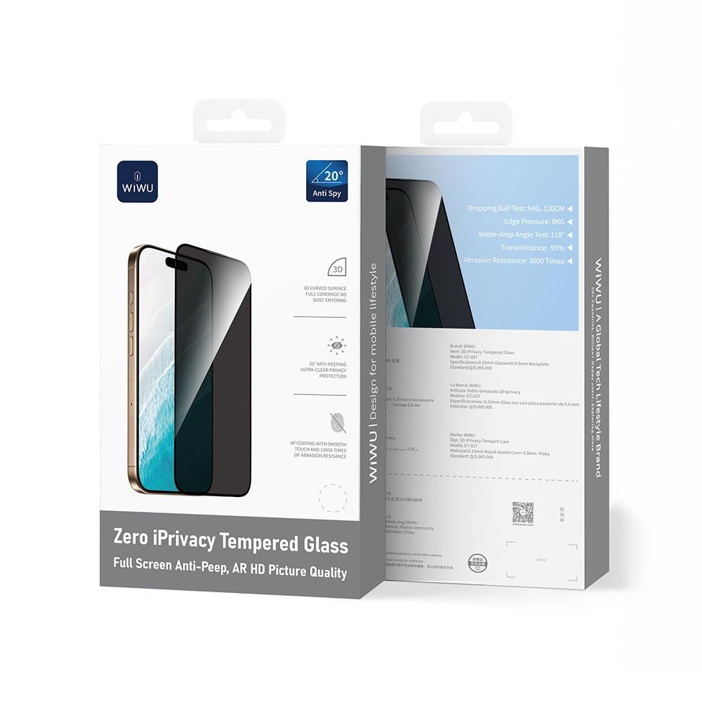 Apple iPhone 17 Pro Wiwu GT-027 Zero Curved Privacy Parmak İzi Bırakmayan Temperli Cam Ekran Koruyucu