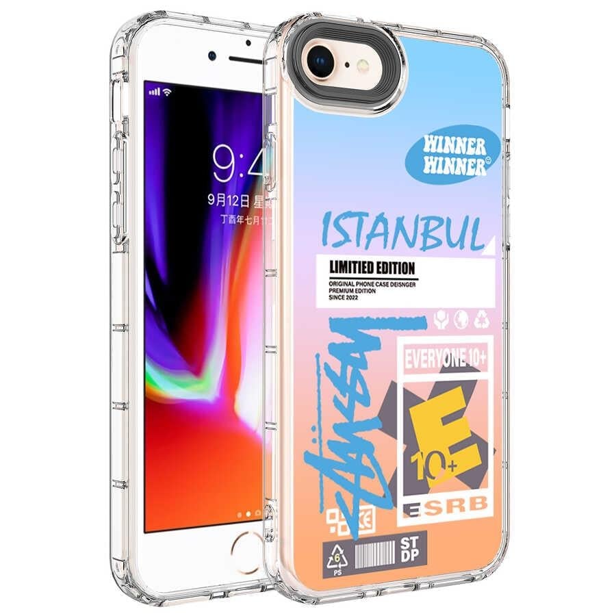 Apple iPhone 8 Kılıf Kamera Korumalı Renkli Desenli Sert Silikon Zore Korn Kapak