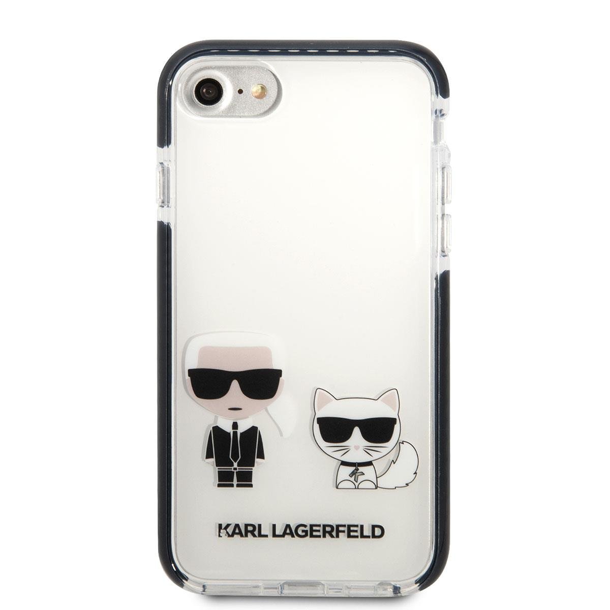 Apple iPhone 8 Kılıf Karl Lagerfeld Kenarları Siyah Silikon K&C Dizayn Kapak