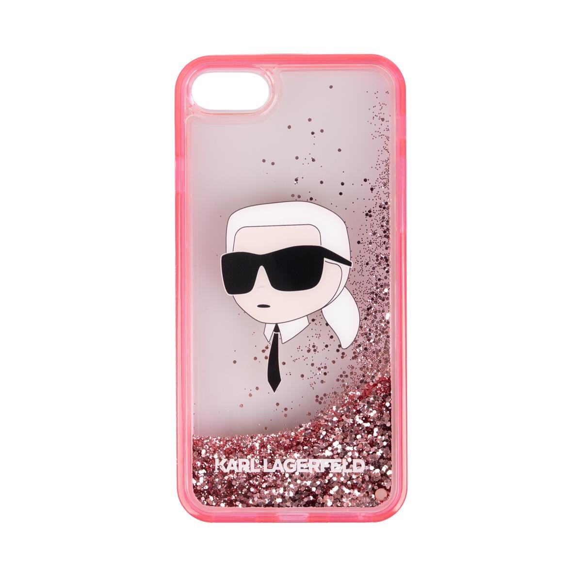 Apple iPhone 8 Kılıf Karl Lagerfeld Sıvılı Simli Karl Head Dizayn Kapak