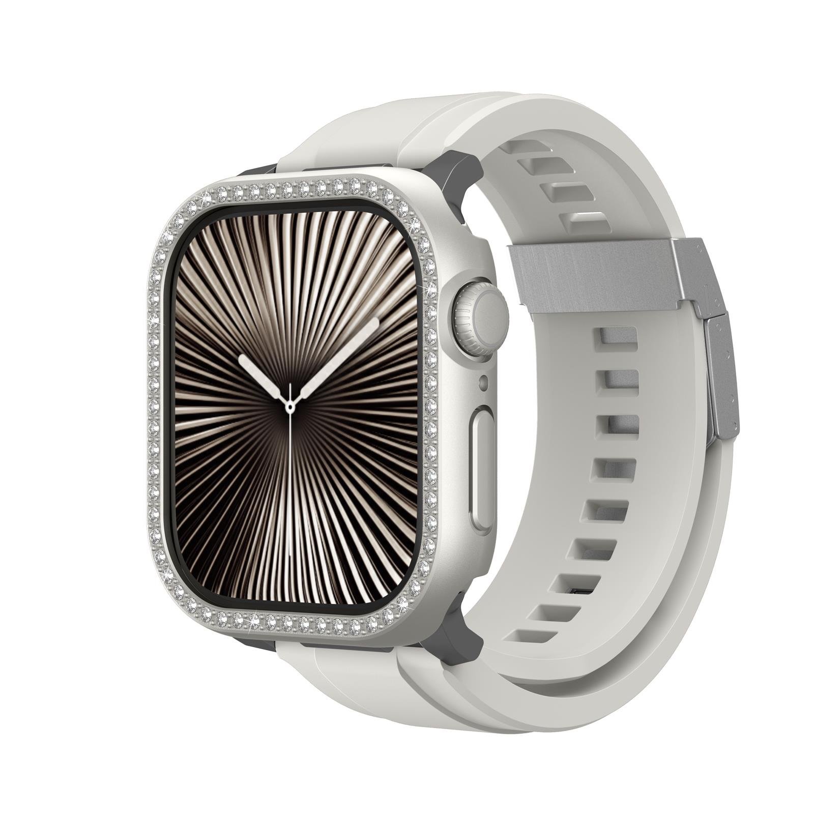 Apple Watch 10 46mm Amazingthing Gleam Fit FullGuard Taşlı Sert PC Kasa ve Ekran Koruyucu