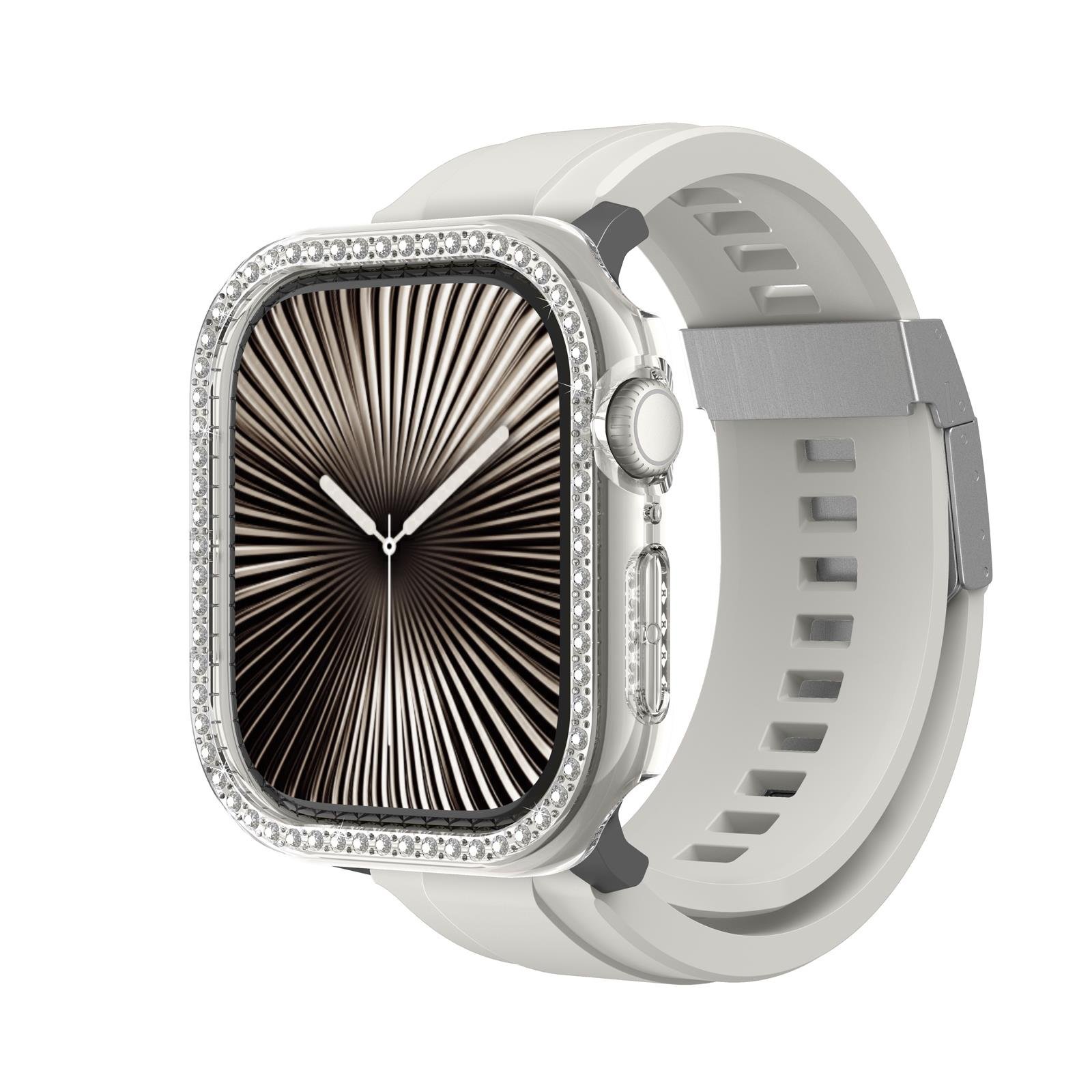 Apple Watch 10 46mm Amazingthing Gleam Fit FullGuard Taşlı Sert PC Kasa ve Ekran Koruyucu