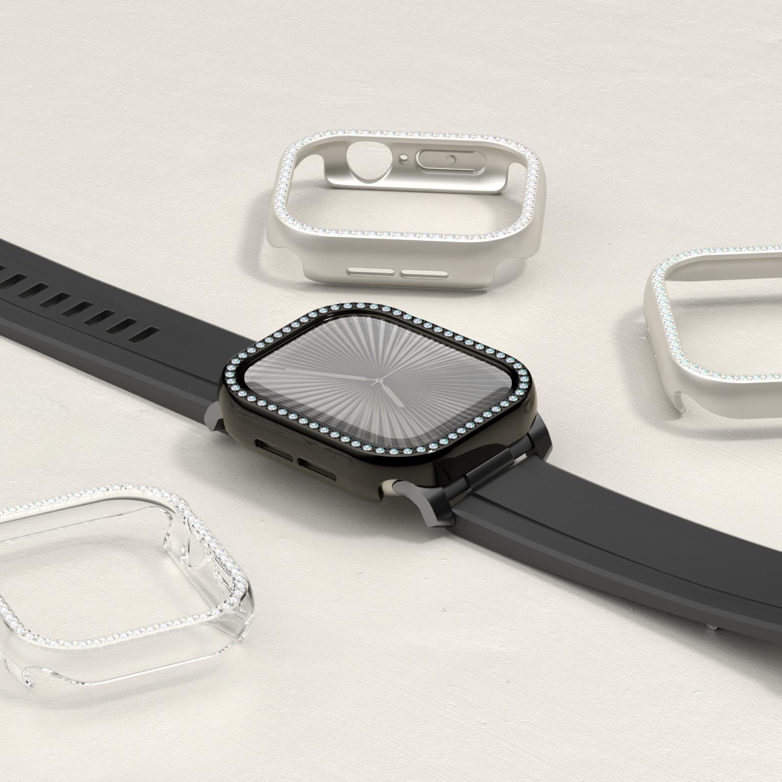 Apple Watch 10 46mm Amazingthing Gleam Fit FullGuard Taşlı Sert PC Kasa ve Ekran Koruyucu