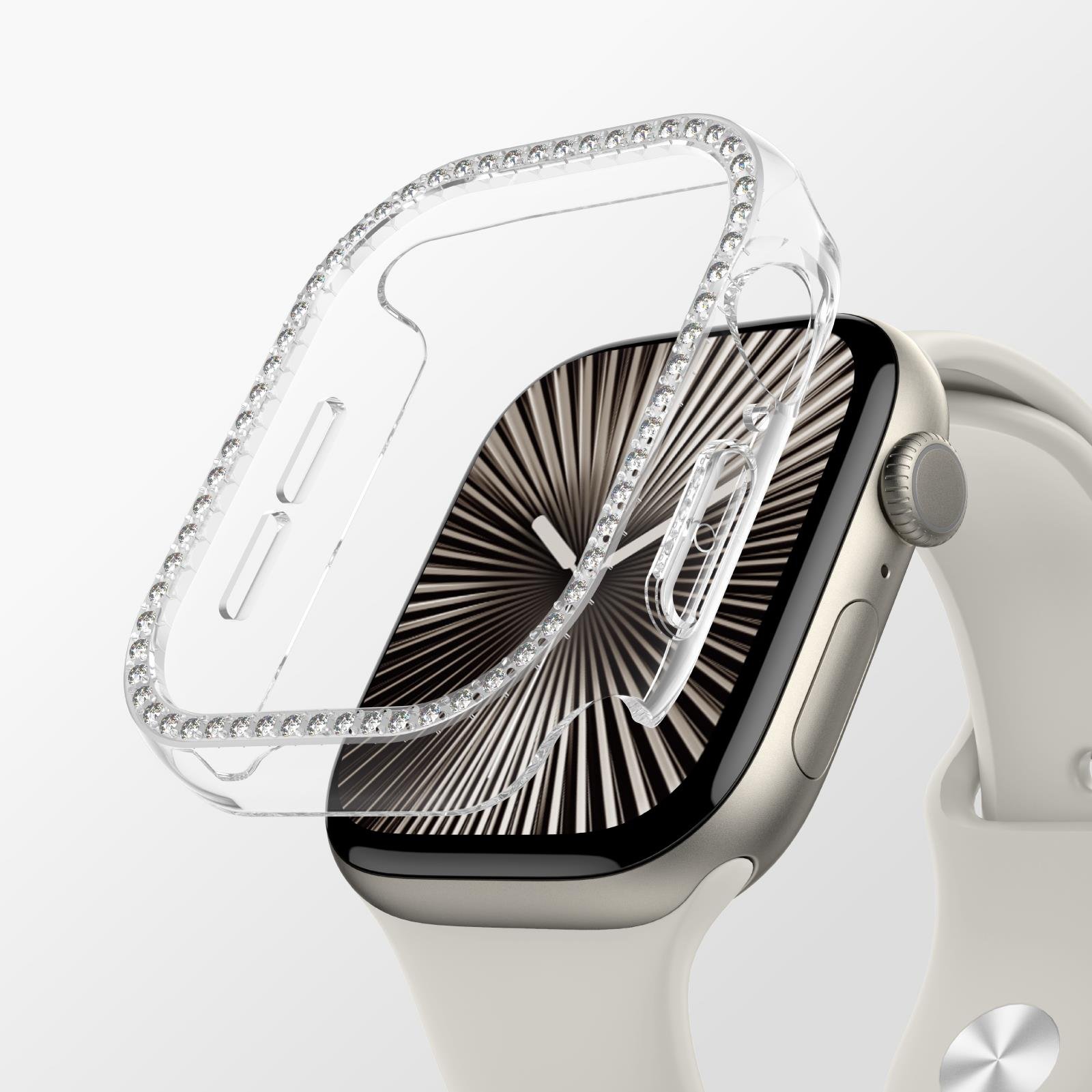 Apple Watch 10 46mm Amazingthing Gleam Fit FullGuard Taşlı Sert PC Kasa ve Ekran Koruyucu