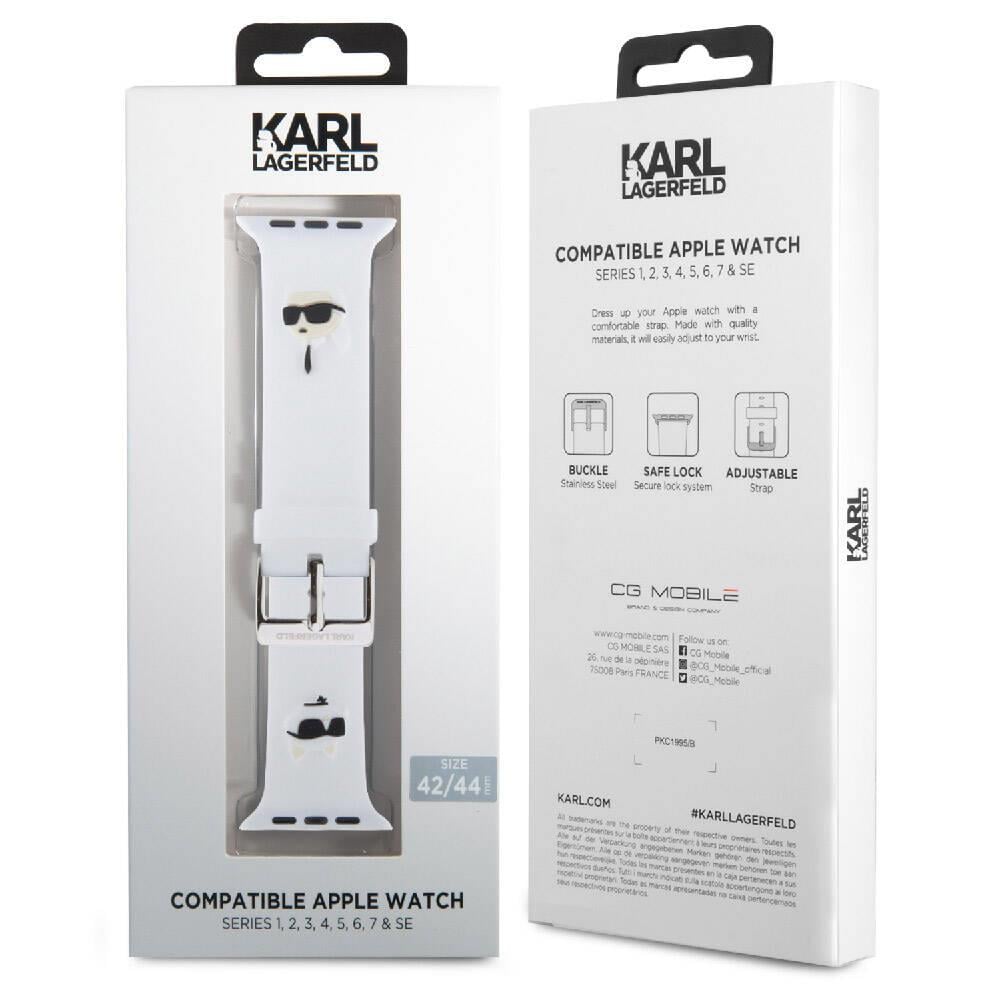 Apple Watch 44mm Karl Lagerfeld Orjinal Lisanslı İkonik Karl & Choupette Logolu Silikon Kordon
