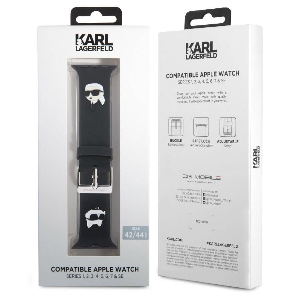 Apple Watch 44mm Karl Lagerfeld Orjinal Lisanslı İkonik Karl & Choupette Logolu Silikon Kordon