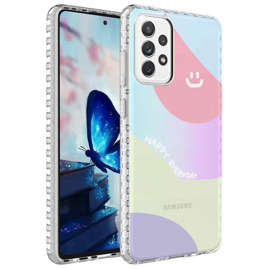 Galaxy A52 Kılıf Airbag Kenarlı Renkli Desenli Silikon Zore Elegans Kapak