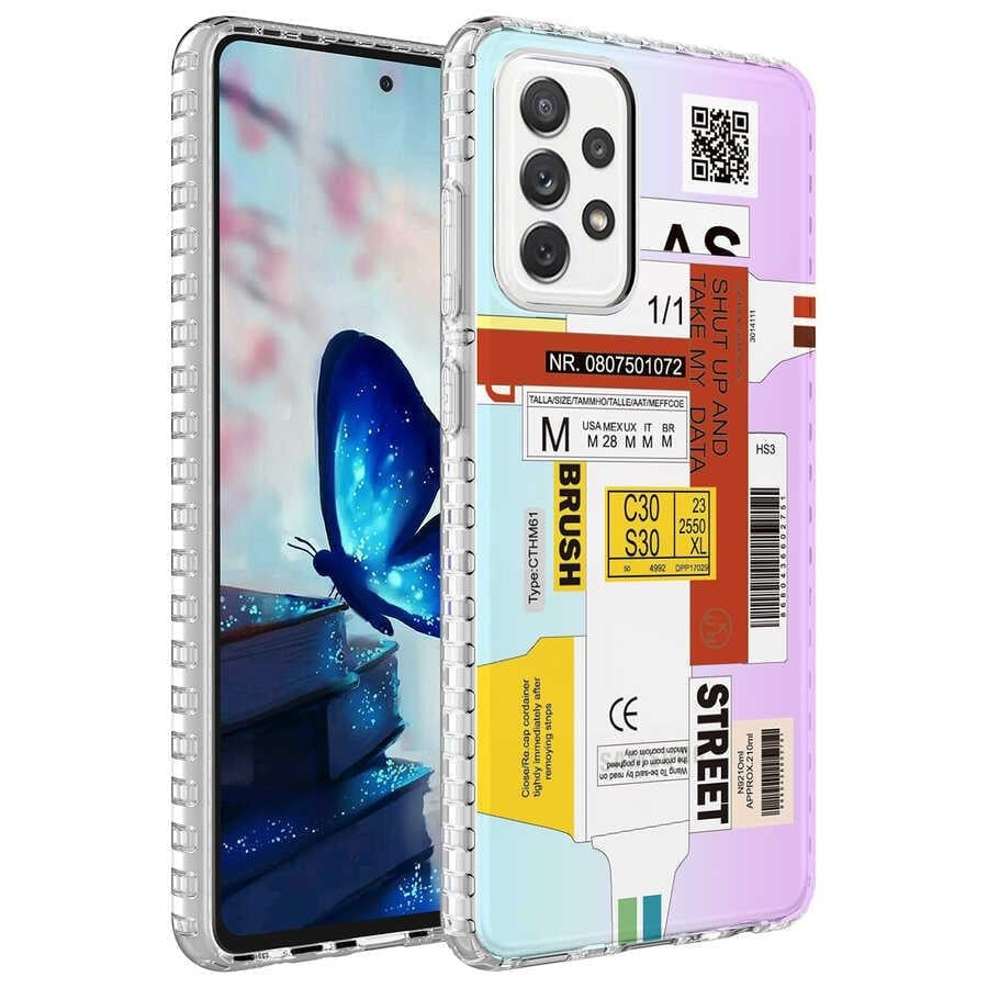 Galaxy A52 Kılıf Airbag Kenarlı Renkli Desenli Silikon Zore Elegans Kapak