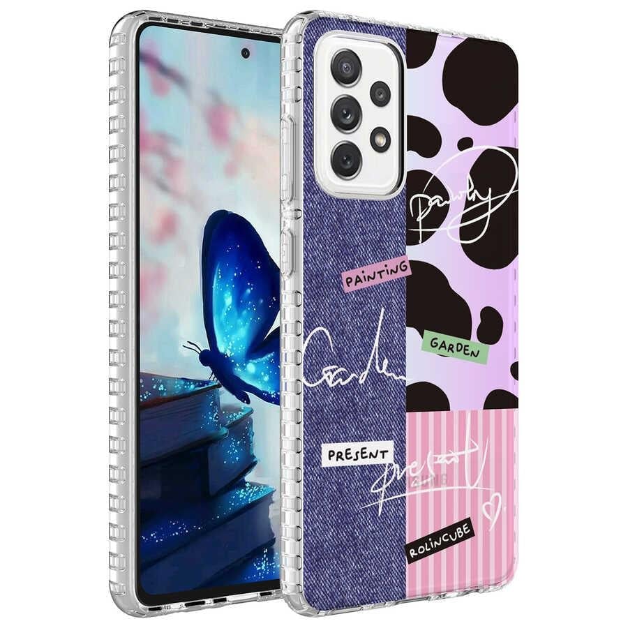 Galaxy A52 Kılıf Airbag Kenarlı Renkli Desenli Silikon Zore Elegans Kapak