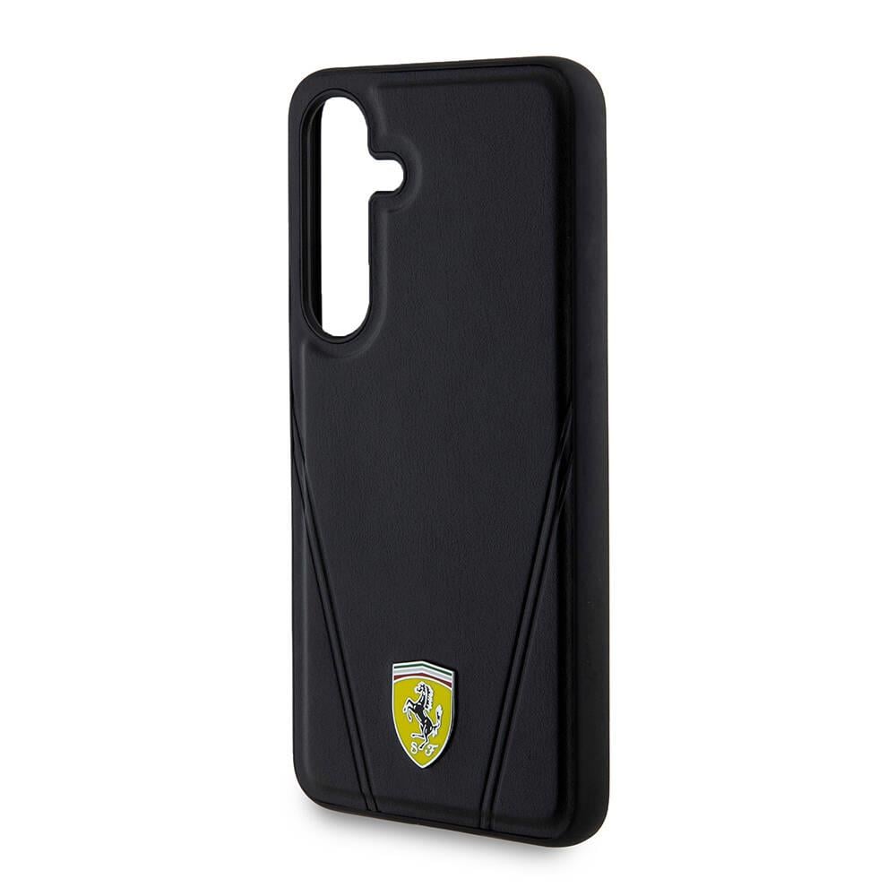 Galaxy S24 Kılıf Ferrari Orjinal Lisanslı M-safe Şarj Özellikli Sıcak Baskı V Çizgili Deri Kapak