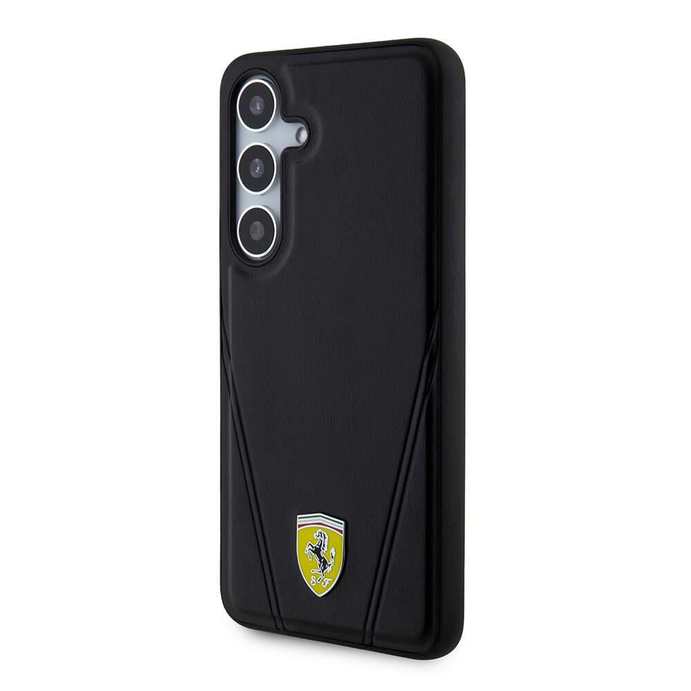 Galaxy S24 Kılıf Ferrari Orjinal Lisanslı M-safe Şarj Özellikli Sıcak Baskı V Çizgili Deri Kapak