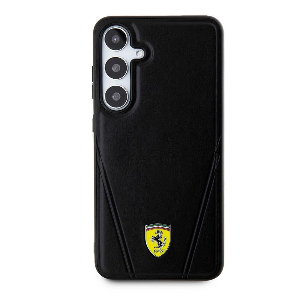 Galaxy S24 Plus Kılıf Ferrari Orjinal Lisanslı M-safe Şarj Özellikli Sıcak Baskı V Çizgili Deri Kapak