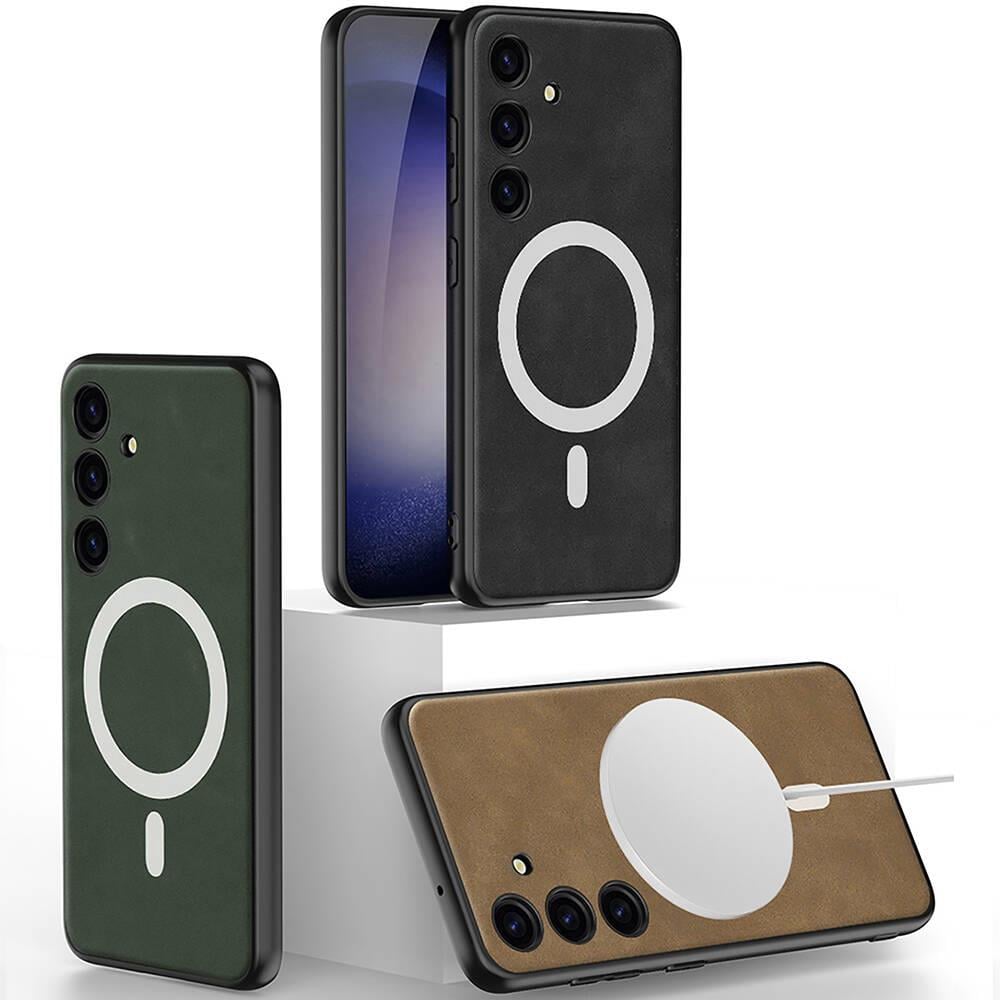 Galaxy S24 Plus Kılıf M-safe Şarj Özellikli Deri Tasarımlı Zore Kıpta Nubuk Kapak