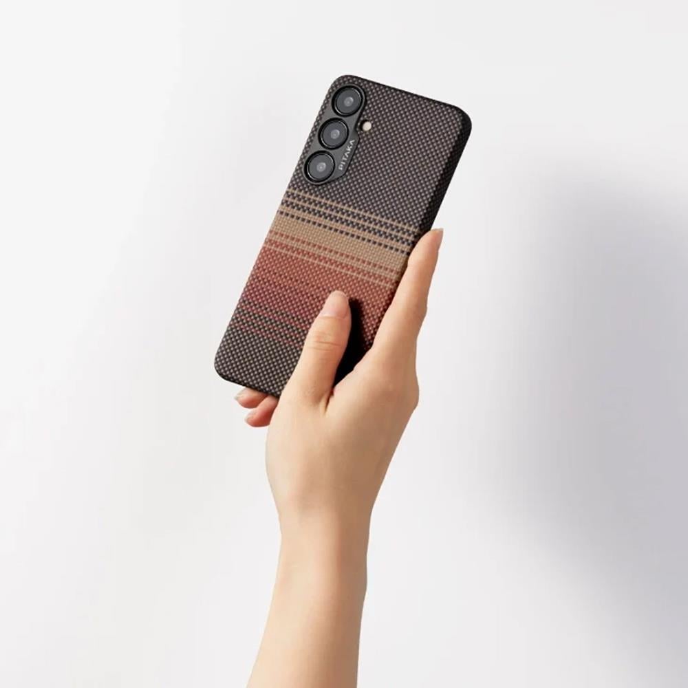 Galaxy S24 Ultra Kılıf M-safe Şarj Özellikli Aramid Fiber Pitaka Tactile Woven Sunset-Moonrise Serisi Sunset Kapak