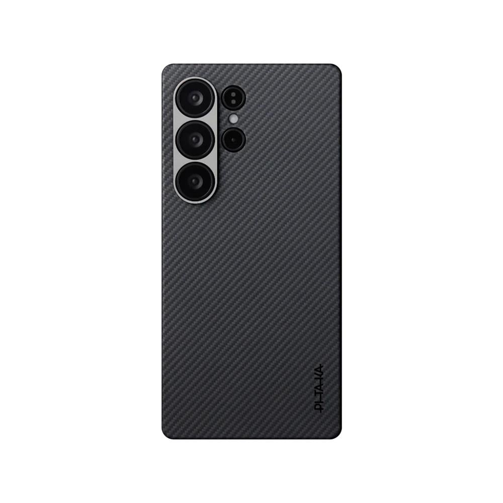 Galaxy S25 Ultra Kılıf M-safe Şarj Özellikli 600D Aramid Fiber Pitaka Ultra-Slim Classic Serisi Black-Grey Twill Kapak