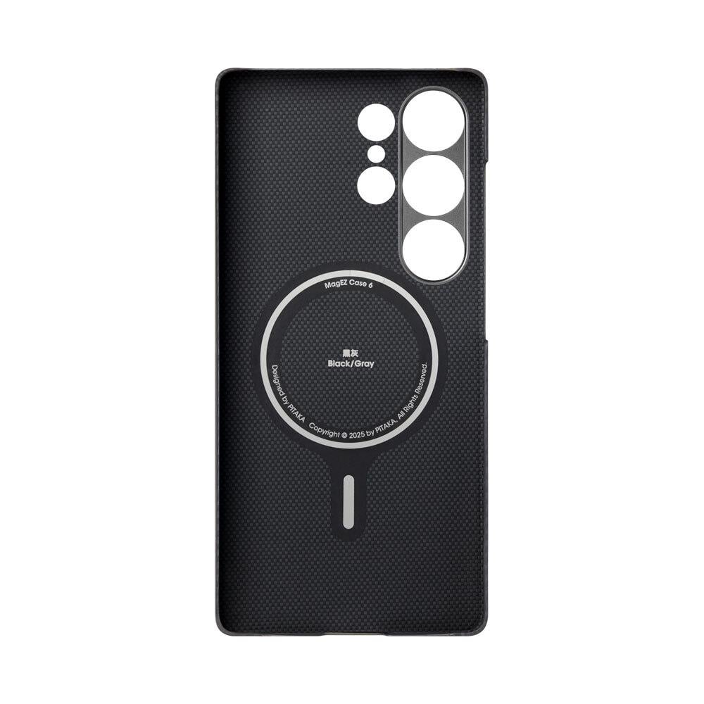 Galaxy S25 Ultra Kılıf M-safe Şarj Özellikli 600D Aramid Fiber Pitaka Ultra-Slim Classic Serisi Black-Grey Twill Kapak