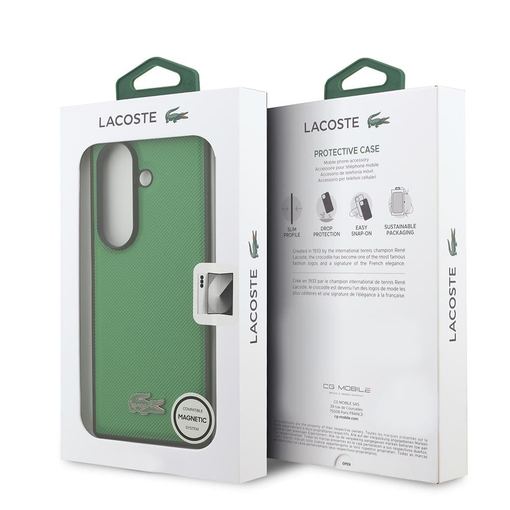 Galaxy Z Fold 7 Kılıf Lacoste Orjinal Lisanslı M-safe Şarj Özellikli Pike Desenli Arka Yüzey İkonik Timsah Metal Logolu Kapak