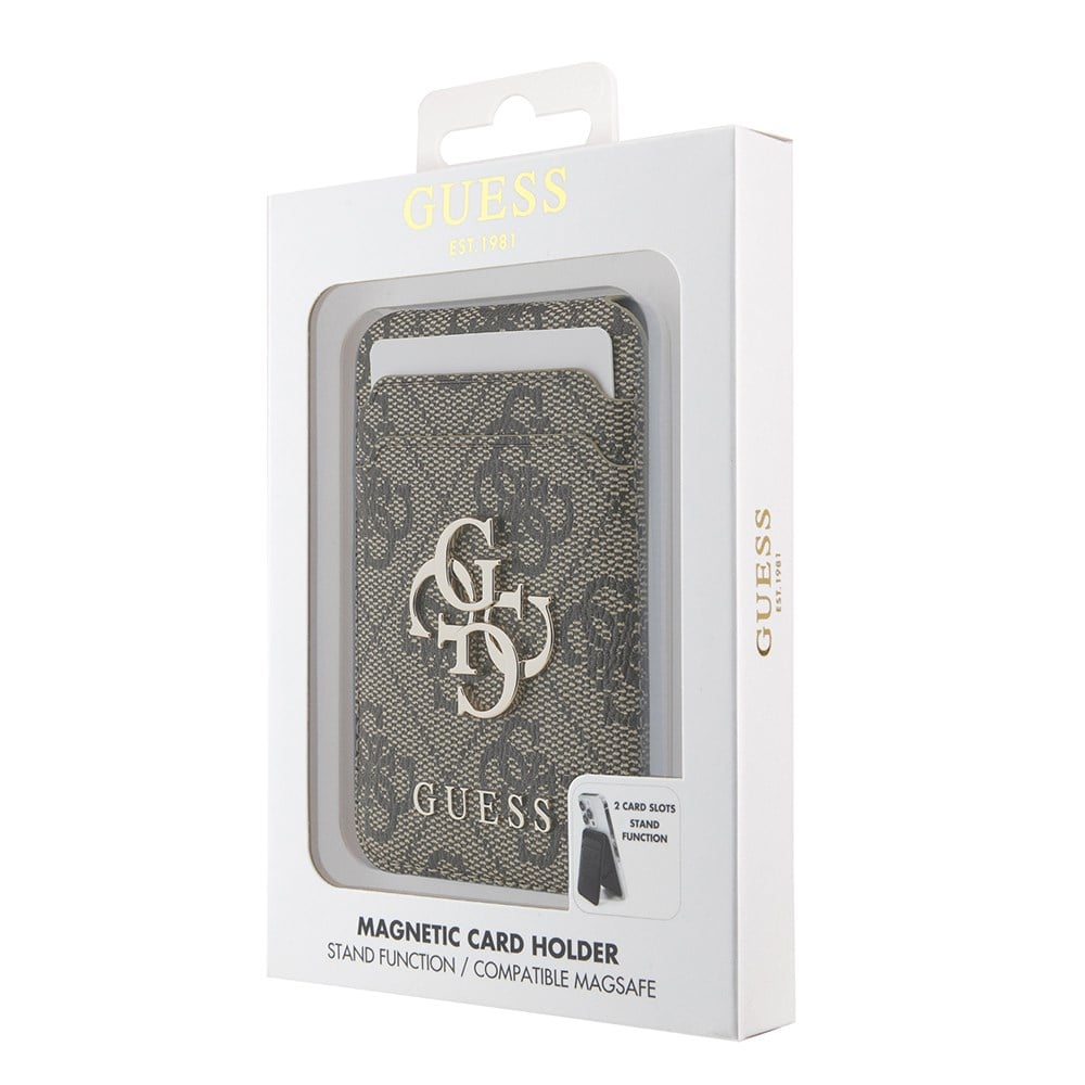 Guess Orjinal Lisanslı PU Deri 4G Desenli Metal Büyük 4G ve Yazı Logolu Standlı Magnetik Kartlık