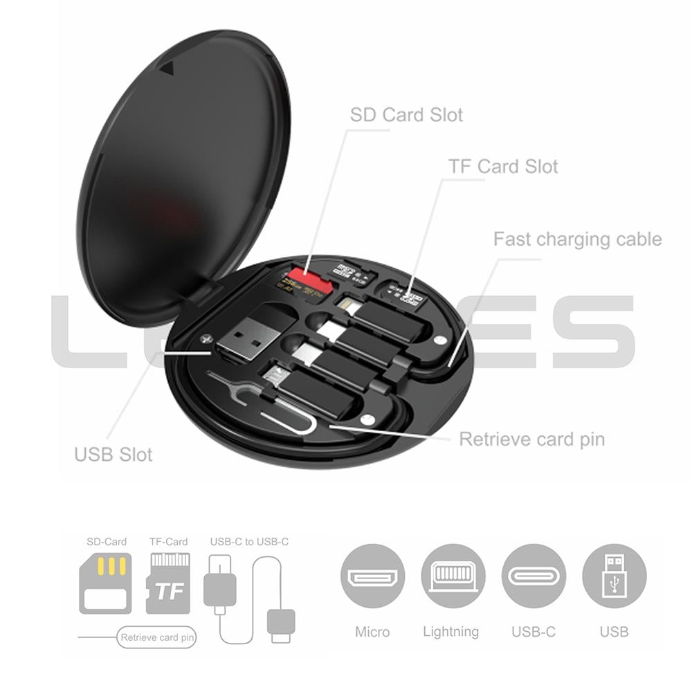 Lenyes LB601 6in1 Type-C to Type-C Kablolu 60W Çevirici Adaptör Seti Standlı Saklama Kutusu
