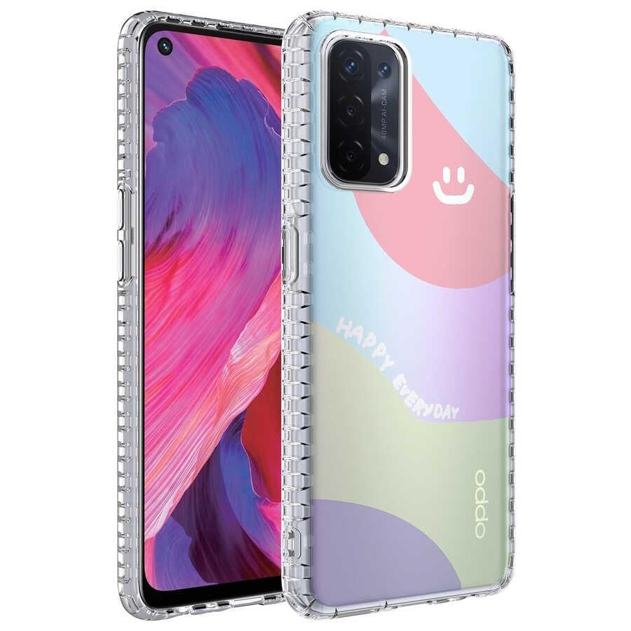 Oppo A74 4G Kılıf Airbag Kenarlı Renkli Desenli Silikon Zore Elegans Kapak