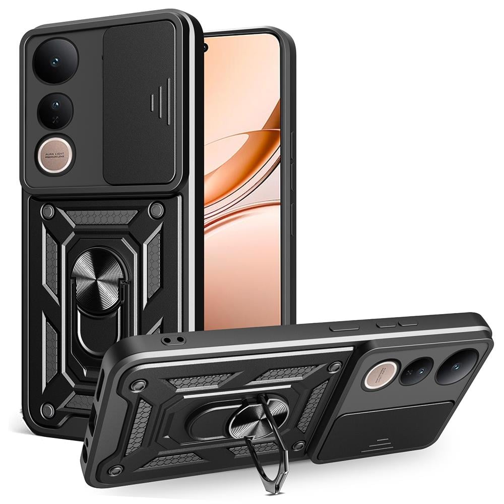 Vivo V50 Lite 4G Kılıf Magnetik Standlı Kamera Korumalı Zore Sürgülü Vega Kapak