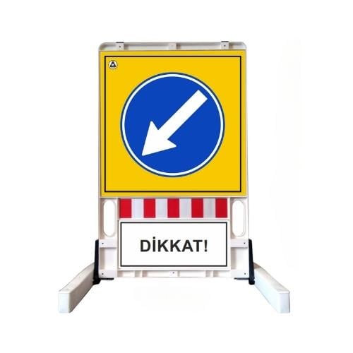 Sola Yönlendirme Katlanır Uyarı Levhalı Bariyer