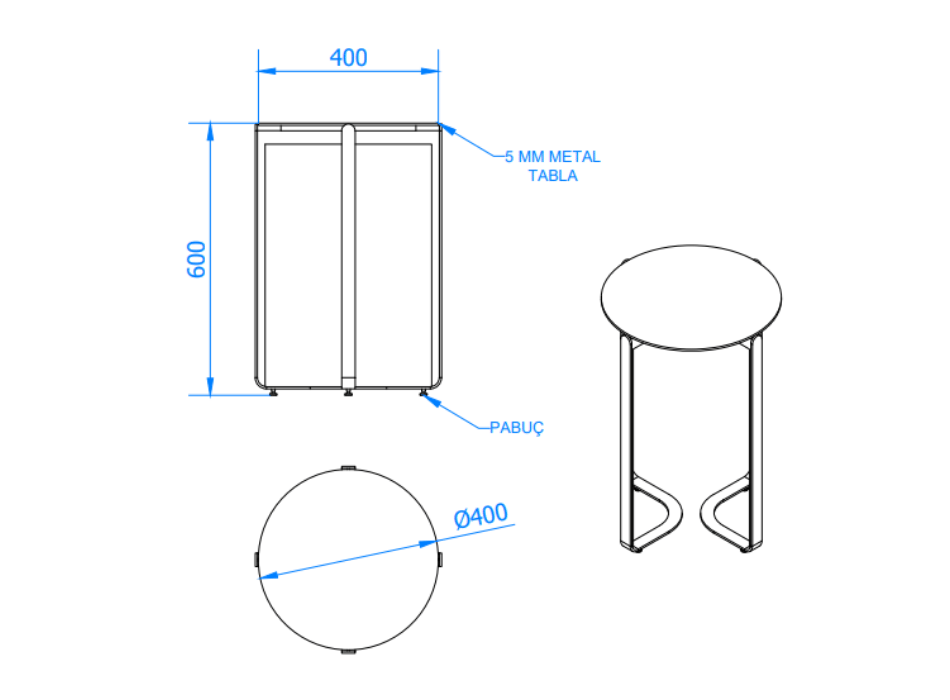 Beta Sehpa Q400xH600 Metal Tabla / Ral 9005