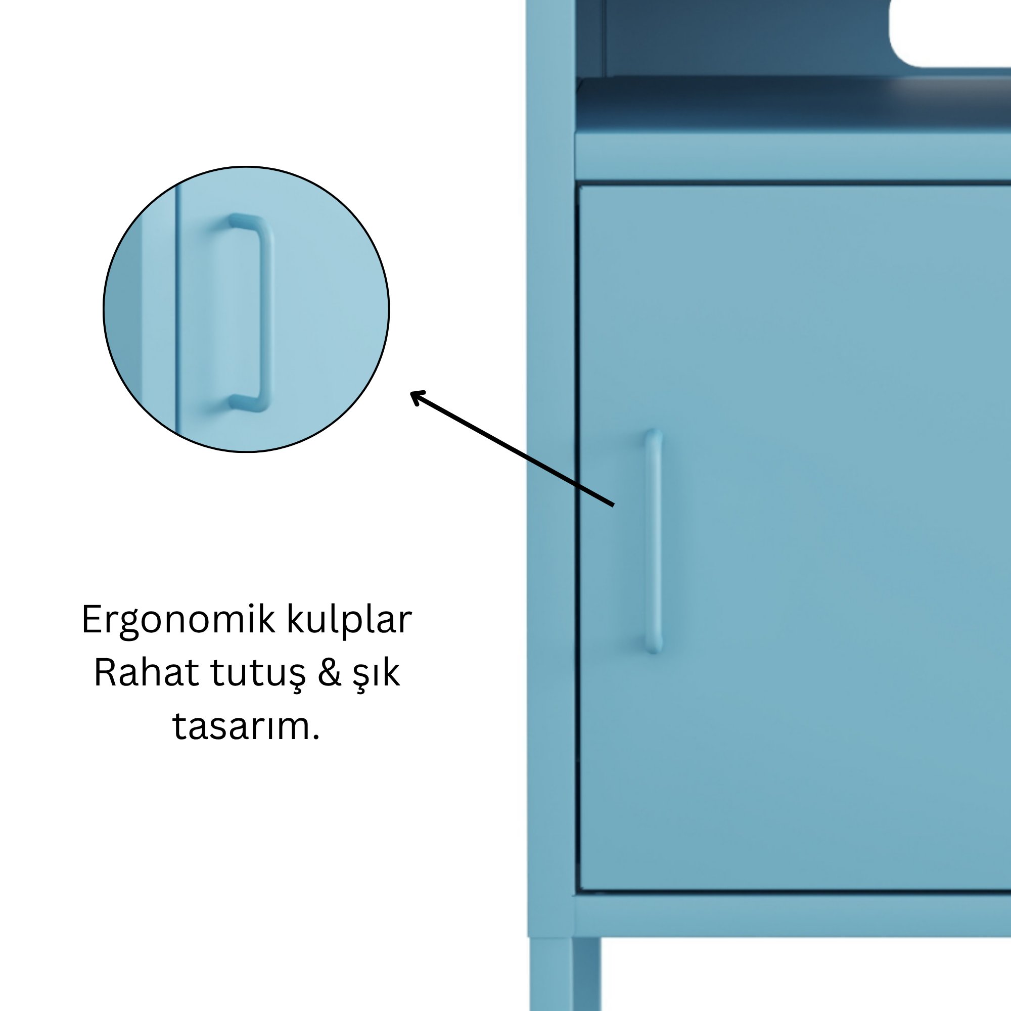 Pera Komodin Açık Raflı 41,5 x 40 x 64,50 cm - Ral 5024 Mavi